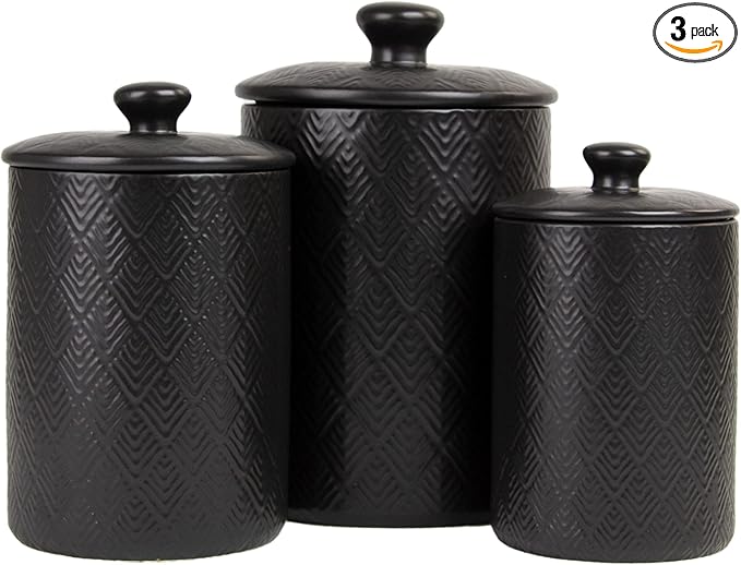 10 Strawberry Street Marquis 3 Piece Canister Set, Matte Black