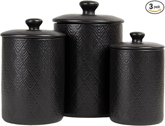 10 Strawberry Street Marquis 3 Piece Canister Set, Matte Black