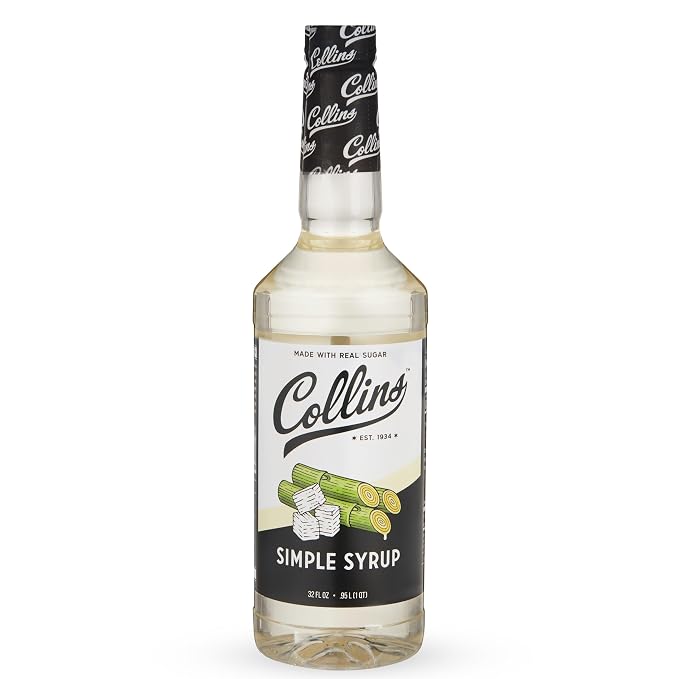 Collins Simple Syrup, Classic Simple Syrup, Real Sugar Cocktail Syrups, Soda Water Flavors, Cocktail Mixers, 32 Ounces, Set of 1 by Collins