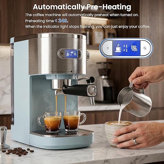 COWSAR Espresso Machine,Expresso Coffee Machines,Espresso Maker with Milk Frother Steam Wand & 40oz Removable Water Tank，Stainless Steel Compact Cappuccino & Latte Machine