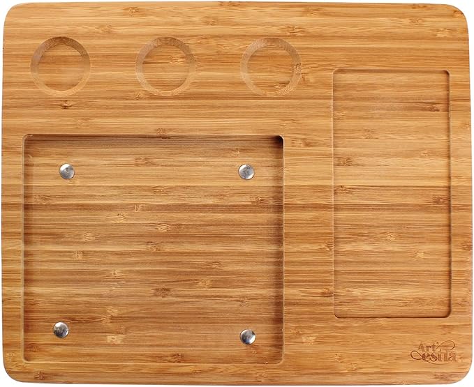 Artestia Bamboo Platter, Stainless Steel Tray, Glass Cups and Ceramic Side Dish Bowl,Serving Tray(Deluxe Set Only Without Stones)