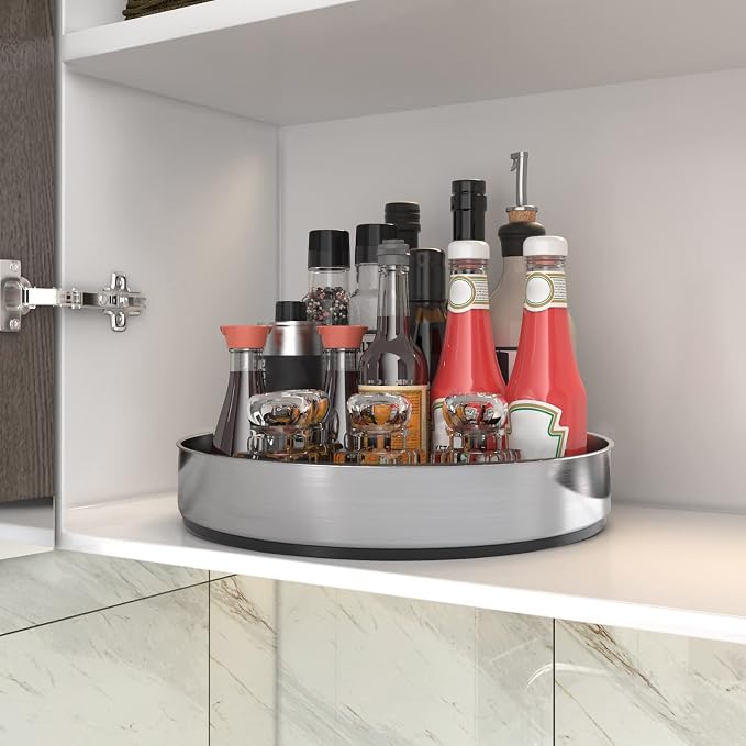 VAEHOLD Lazy Susan Turntable Spice Rack Organizer for Kitchen Cabinet, Storage Tray for Fruit, Snacks, Salad - Organizer for Cupboard, Pantry, Bathroom, Table, Cosmetic (Silver, 7 1/2‘’) - Image 3