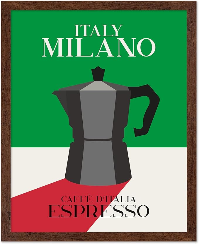 Poster Master Moka Pot Print - Espresso Poster - Italian Coffee Art - Great Gift for Barista, Coffee Lovers, Café Owner - Perfect Wall Decor for Dining Room, Kitchen - 11x14 Brown Framed