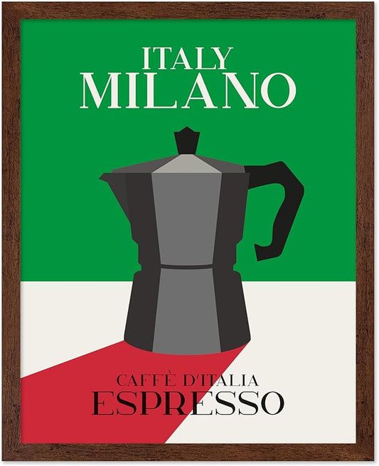 Poster Master Moka Pot Print - Espresso Poster - Italian Coffee Art - Great Gift for Barista, Coffee Lovers, Café Owner - Perfect Wall Decor for Dining Room, Kitchen - 16x20 Brown Framed