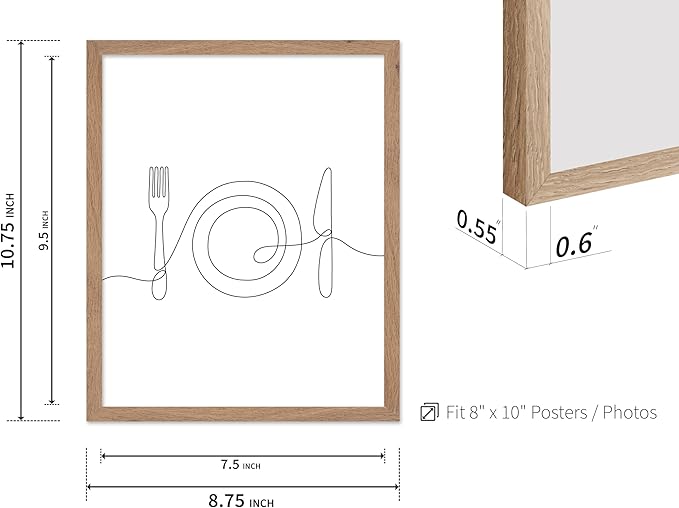 Poster Master Vintage Minimalist Poster - Retro Illustration Print - Fork, Plate, Knife, Line Drawing, Simple - Gift for Artist, Friend - Wall Decor for Kitchen, Restaurant, 8x10 Beige Framed