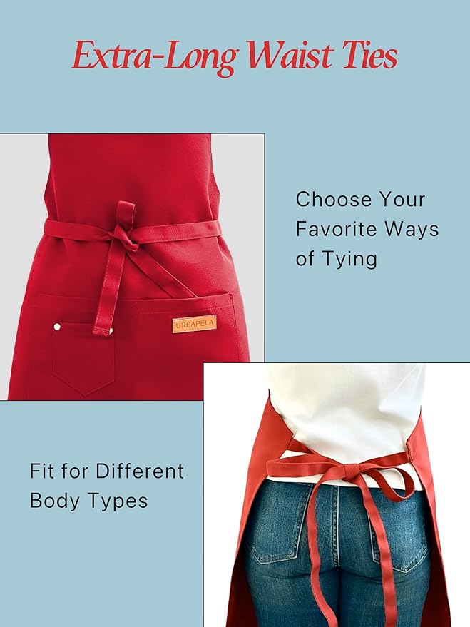 Kitchen Cooking Apron for Women Men Water-Resistant Artist Barista Baking Craft Catering Work Bib with Large Pockets