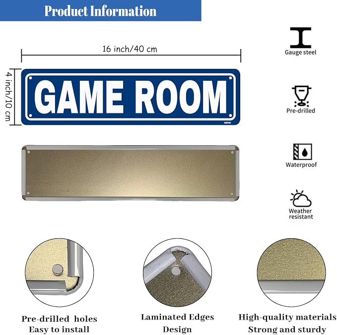 Game Room Sign Game Decor Metal Tin Signs Street Door Sign for Cafes Bar Pub Beer Club Wall Home Decor Gift 16X4 Inches - Image 2