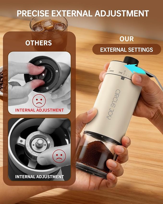 CIRCLE JOY Manual Coffee Grinder with 40 External Adjustable Settings and Ceramic Conical Burr, Portable Stainless Steel Hand Coffee Grinder for Home, Camping, Travel