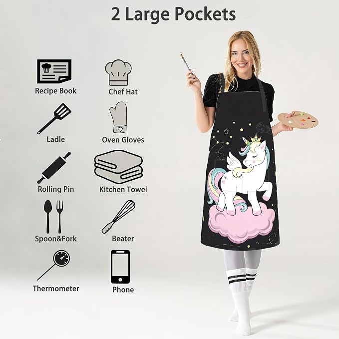 Apron, Stocking Stuffers Bib Apron with Adjustable Neck for Women, Suitable for Home Kitchen Cooking Apron - Image 4