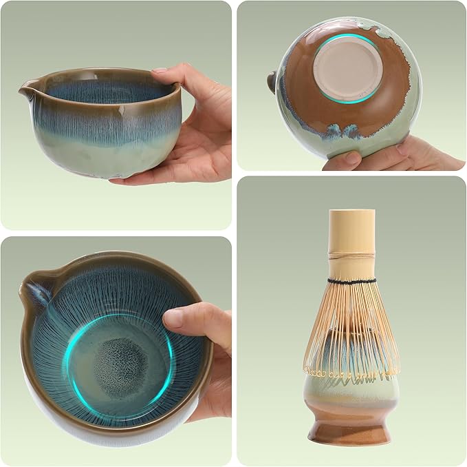 Matcha Whisk Set for Tea Lovers BittPicc 8Pcs Ceramic Matcha Tea Set with Bamboo Whisk, Bowl, Scoop & Holder - Gift for Starter Friend Family Traditional Japanese Tea Ceremony and Breakfast