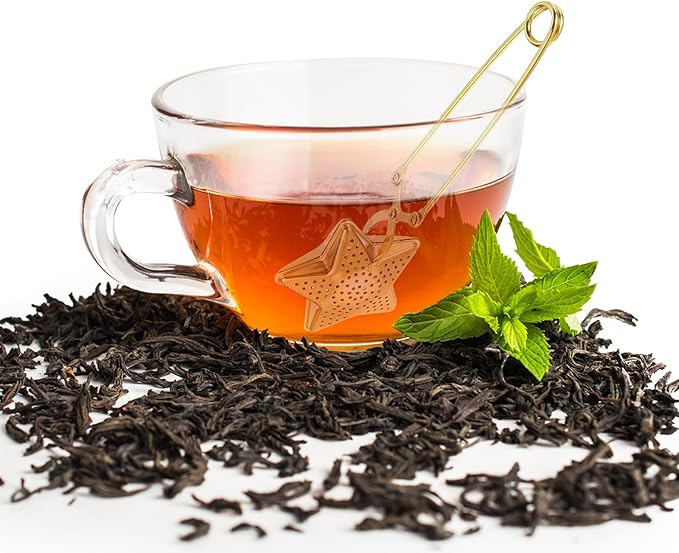 uxcell Star Snap Tea Ball Infuser with Handle, Loose Tea Steeper, Stainless Steel Tea Strainer for Brew Loose Leaf Tea, Gold