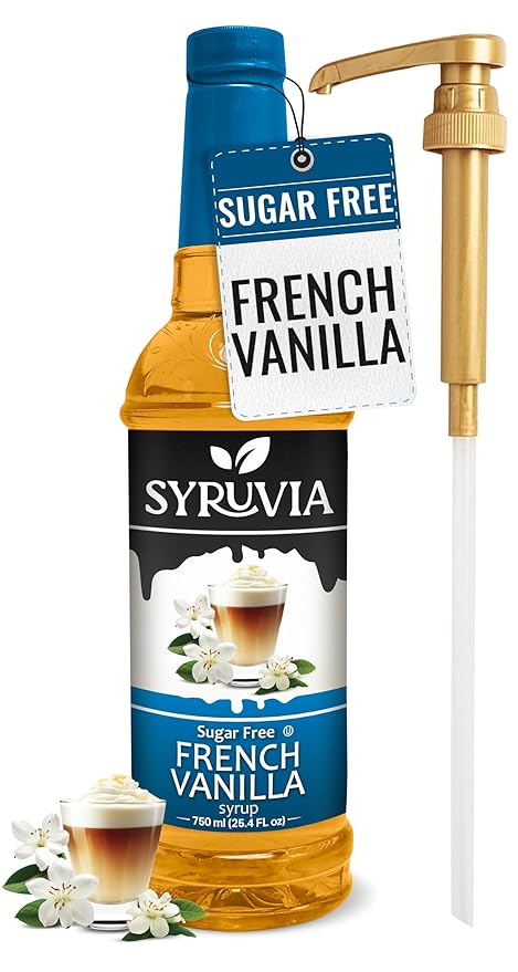 Syruvia Sugar Free Coffee Syrup, French Vanilla Flavored Syrup for Drinks, Lattes, and Desserts – 25.4 fl oz, With Pump by SYRUVIA