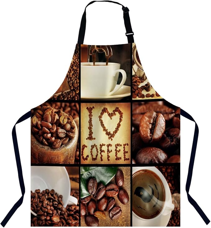 Coffee Concept Collage Apron for Women Men, Adjustable Apron Cooking Kitchen Chef Apron for Home Kitchen, Baking Gardening BBQ, Coffee House, Restaurant by Unknown
