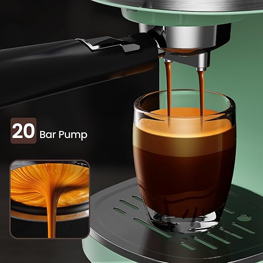 20 Bar Espresso Machine, Professional Stainless Steel Coffee Maker with LCD Display, 45oz Removable Water Tank, Home & Office Espresso Maker for Cappuccino Latte Macchiato, Green