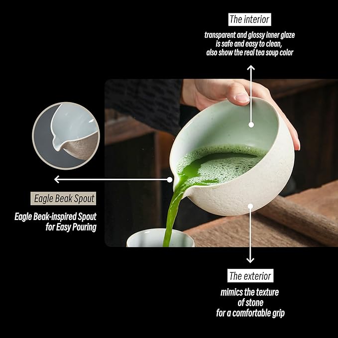 TEANAGOO Matcha Bowl with Spout, 2-PCS Ceramic Matcha Bowl and Whisk Holder (Chawan), 18 OZ/510ML White Bowl with Stand, Green Tea Traditional Ceremonial Accessories, Gift Set for Friend, Matcha Set