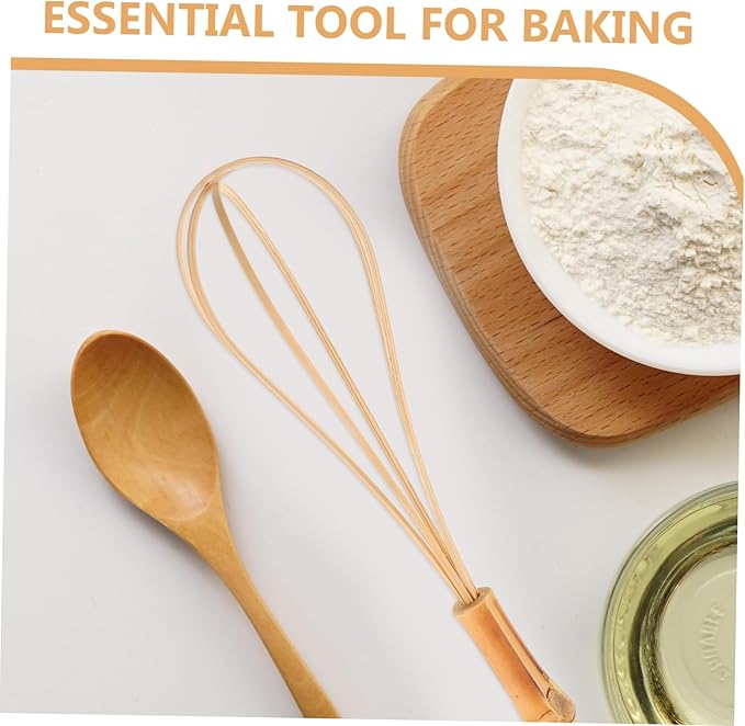 ABOOFAN Bamboo Egg Whisk Ergonomic Handle Manual Multi-use Kitchen Mixer for Eggs Cream and Dough Baking Tool for Home Chefs and Bakeries