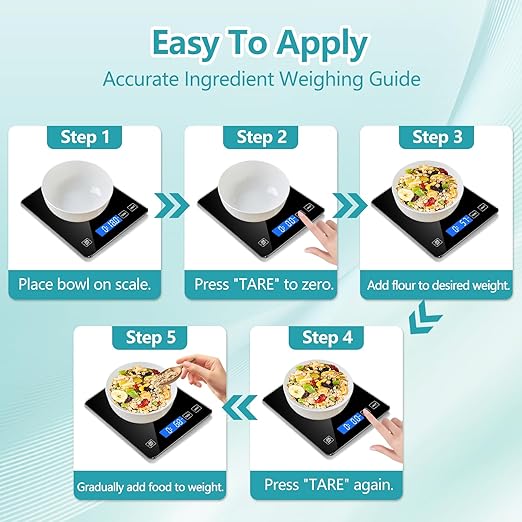 Food Scale, Digital Kitchen Scale 33lb/15kg Steel and Tempered Glass with 1g/0.1oz Precision, Tare & 10 Units, Type-C Rechargeable, LCD Display for Baking, Cooking, Meal Prep, Coffee, Postage Black