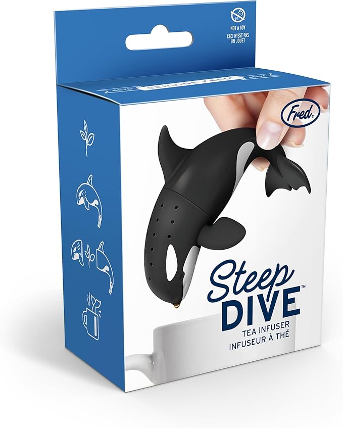 Genuine Fred STEEP DIVE Orca Tea Infuser – Loose Leaf Silicone Tea Strainer – Microwave & Dishwasher Safe