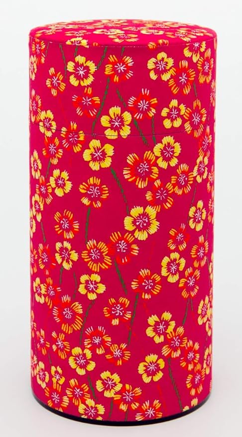 Washi Paper Tea Tin Canister: Long 7oz (200g) Flower of Happiness (#85), Japan
