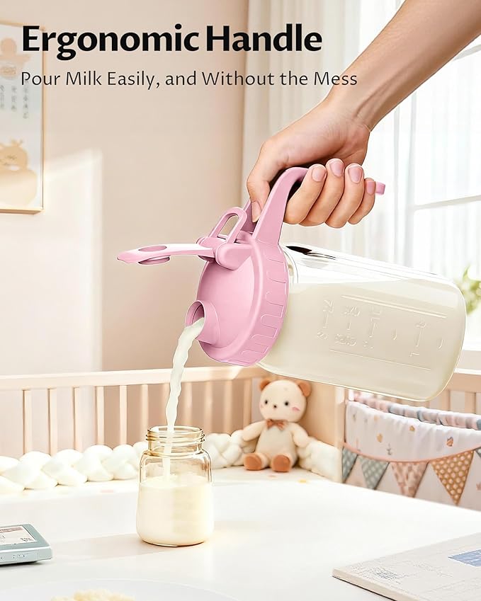 32oz Breast Milk Pitcher with Lid - Airtight Leakproof Glass Storage with Flip Cap & Pour Spout, Wide Mouth 1 Quart Breastmilk Storage Container Breastfeeding Essentials for Breastmilk, Formula, Milk
