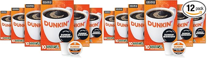 Dunkin' Midnight Dark Roast Coffee, 60 Keurig K-Cup Pods, (Pack of 12)