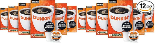Dunkin' Midnight Dark Roast Coffee, 60 Keurig K-Cup Pods, (Pack of 12)