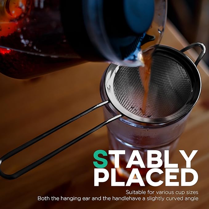 Homestia 304 Stainless Steel Fine Mesh Strainer for Kitchen, Cocktail Sieve Sifters for Food, Liquid Strainer Cup for Food, Drinks, Tea, Coffee, Juice, Noodles, Flour, Vegetable (Black)