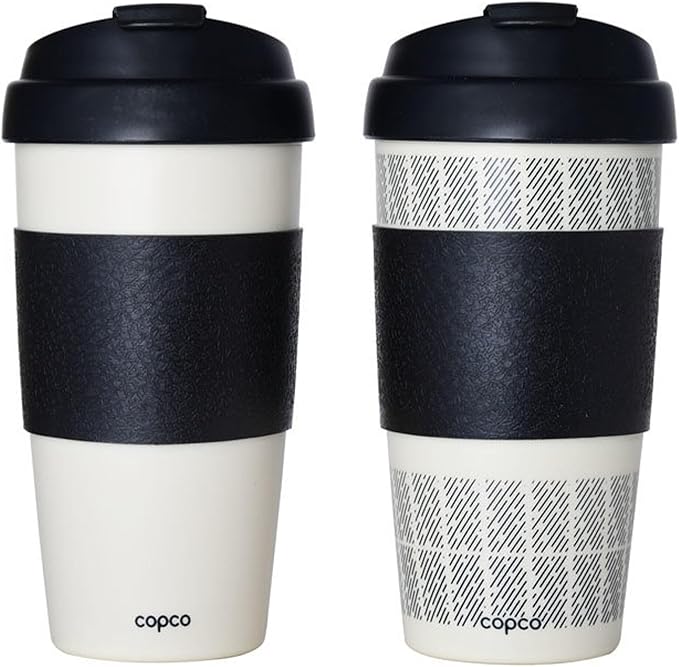 Copco 5237160 Reusable, Insulated Double Wall Travel Mugs 16-ounce White/Black , 2 Count ( Pack of 1)