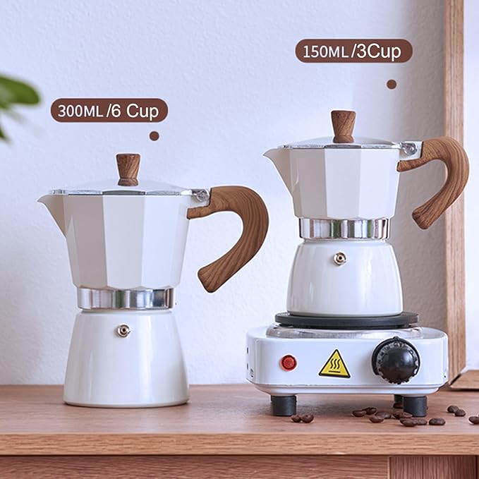 Coffee Pot, Moka Pot Italian Coffee Maker 3 cup/5 OZ Stovetop Espresso Maker for Gas or Electric Ceramic Stovetop Camping Manual Cuban Coffee Percolator for Cappuccino or Latte
