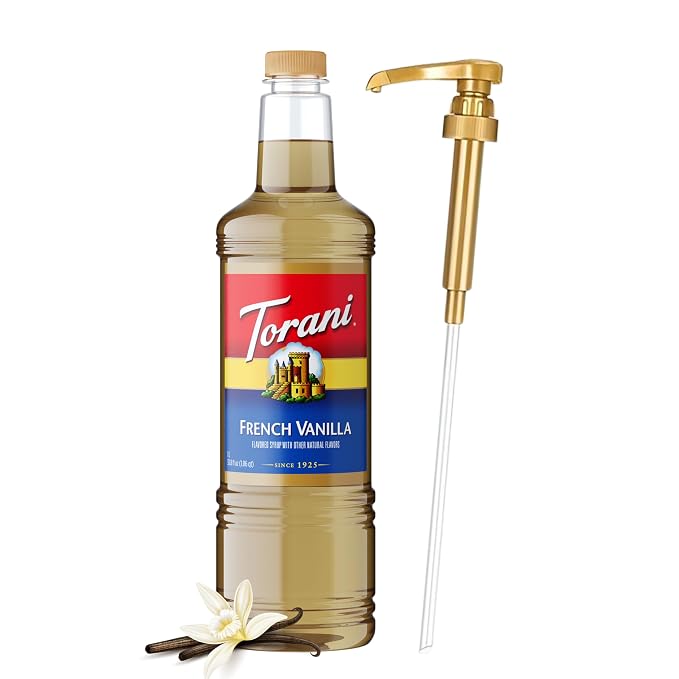 Torani French Vanilla Coffee Syrup 1 Liter Bottle with Pump Dispenser – Flavored Syrup with Pure Cane Sugar & Natural Ingredients – Perfect for Lattes, Teas, Cocktails & Desserts by Torani