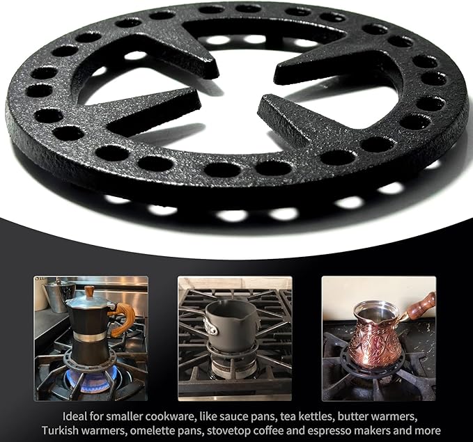 MCAMPAS 5 inch Gas Burner Plate Ring Reducer - Universal Cast Iron Reducer Ring for Coffee Pots,Stovetop Espresso Makers,Teapot, ,Coffee Moka - 2 Pack