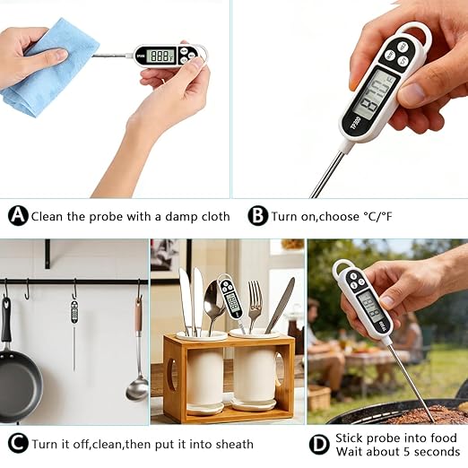 1/3pcs Candy Thermometer Digital Instant Read for Meat Kitchen Cooking Food Oil Deep Fry BBQ Grill Smoker (1, 9.4in)