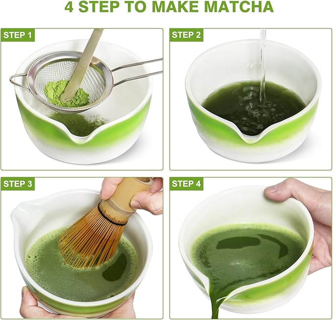 Matcha Whisk Set, Premium Complete Ceremonial Grade Matcha Set Includes Matcha Bowl, Bamboo Scoop, Matcha Whisk, Holder and Sifter
