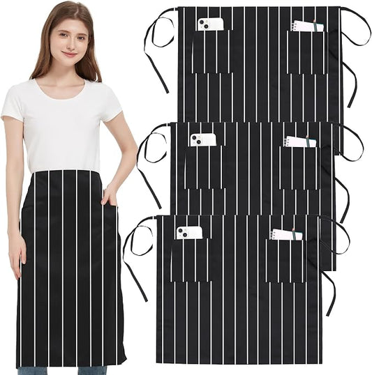 3 Pack Waist Apron with 3 Pockets, Unisex Black Waiter Aprons, Water Resistant Server Aprons for Restaurant Chef Bar by FunChaos