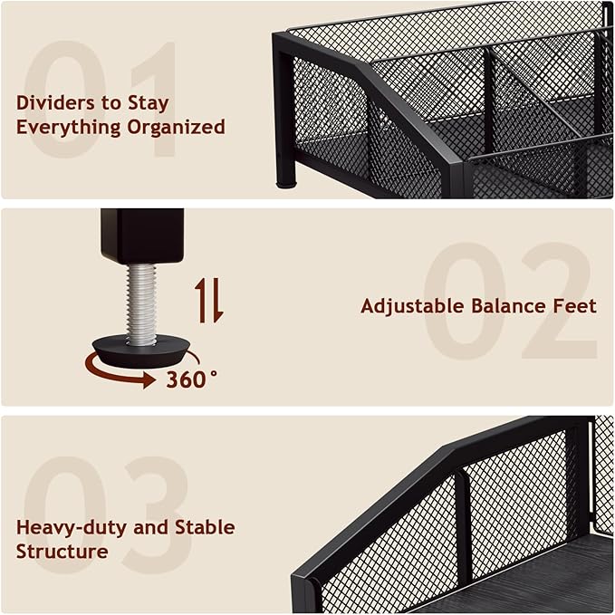 Homsorout Coffee Station Organizer - Coffee Bar Organizer with Removable Dividers for Pods Condiment Syrup Tea Stirrers, K Cup Holder for Kitchen, Office, Home, Countertop, Black