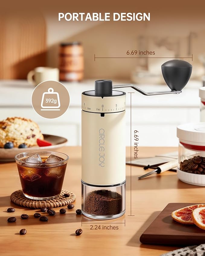CIRCLE JOY Manual Coffee Grinder with 40 External Adjustable Settings and Ceramic Conical Burr, Portable Stainless Steel Hand Coffee Grinder for Home, Camping, Travel