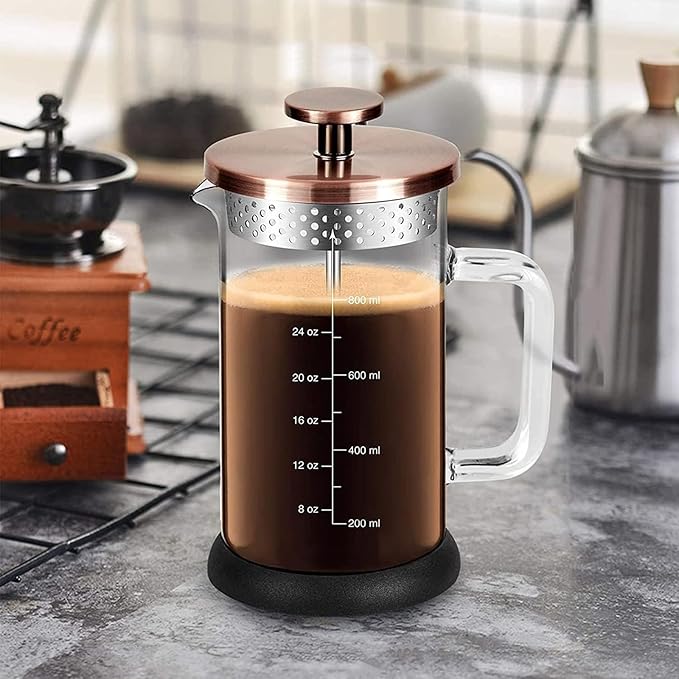 French Press Coffee Maker 34 Ounce Espresso Tea Coffee Maker with 4 Filters System, Stainless Steel Plunger and Heat Resistant Borosilicate Glass BPA-Free Brewed Tea Pot Coffee Plunger