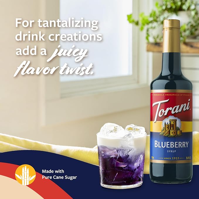 Torani Blueberry Syrup for Drinks, Flavoring for Iced Tea, Lemonade, Sodas, and Cocktails, Glass Bottle with Pump Included, 25.4 Fl Oz - Image 4