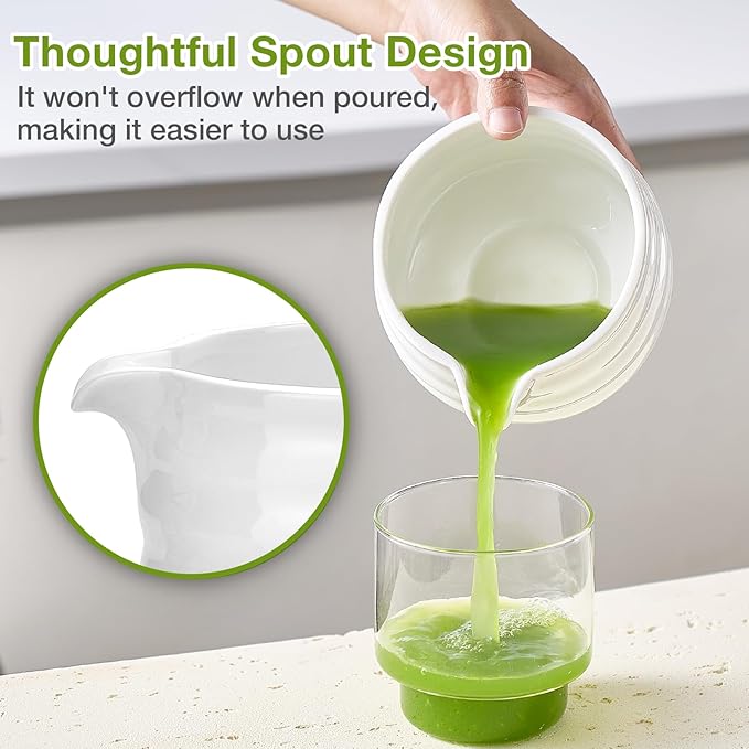 Matcha Whisk Set, Japanese Tea Set (5pcs) includes Matcha Bowl with Spout (19 oz), Bamboo Whisk and Matcha Scoop, Whisk Holder, Stainless Steel Sifter, Tea Making Tools, Matcha Kit