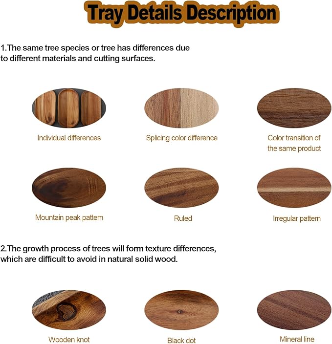 Small Wooden Tray, Oval Wood Serving Trays, Acacia Wood Platter for Coffee Tables, Dessert, Snack, Fruit, Bathroom Tray Charcuterie Board for Home Decor (M)