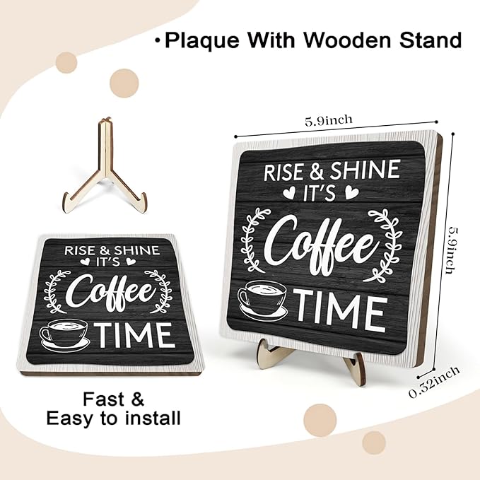 Coffee Bar Sign Plaque Decor,Coffee Bar Accessories,Rustic Wooden Tabletop Plaque with Stand, Minimalist Farmhouse Kitchen Counter Sign,Cute Mini Café Bar Decor Gift