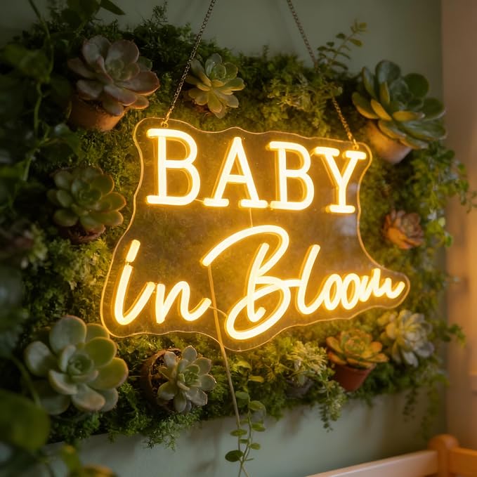 Baby In Bloom Neon Signs Led Gender Reveal Party Boy/Girl Decorations Neon Letters Signs Pregnancy Announcement Party Supplies Baby Shower Yard Signs(warm white) - Image 3