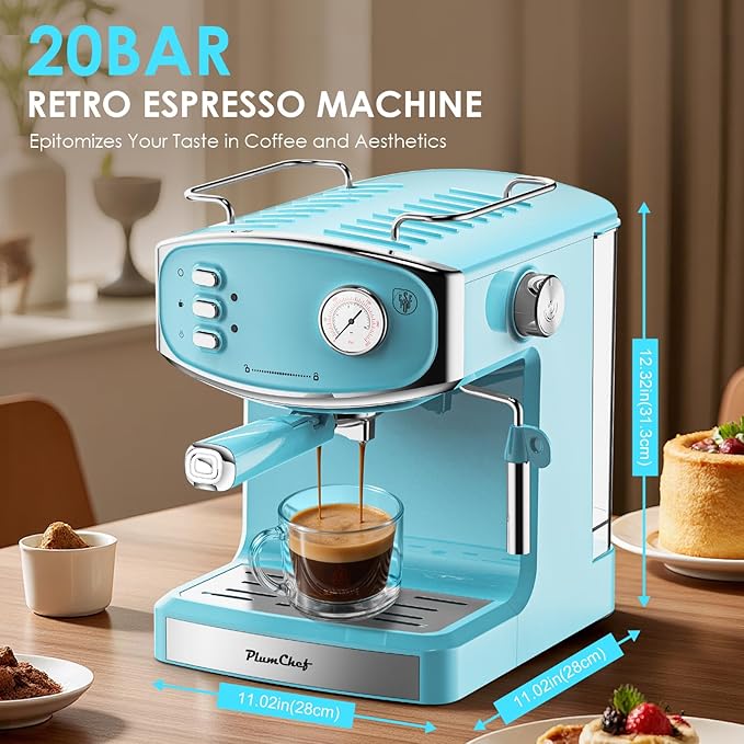 20 Bar Espresso Machine for home- Professional Compact Espresso Maker with Milk Frother Steam Wand, Pressure Gauge & 54oz Large Water Tank, Low Noise Fast Brewing for Cappuccino, Latte