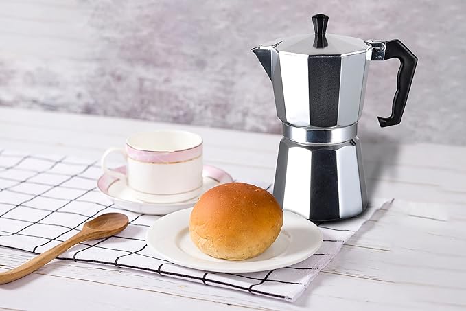 J&V TEXTILES Stovetop Espresso and Coffee Maker, Moka Pot for Classic Italian and Cuban Café Brewing, Cafeteria, (6-Cup)