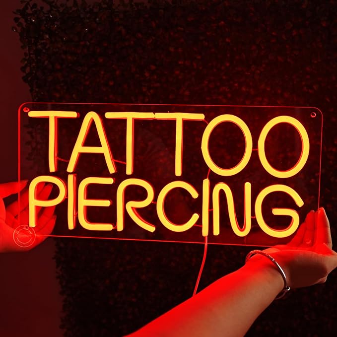 Britrio TATTOO Neon Light Sign for Tattoo Salon Studio Ear Body Piercing Shop LED Fun Wall Decor for Stores Logo Window Display Man Cave Garage Bedroom Christmas Birthday Gift Red 5V USB 15.8 IN