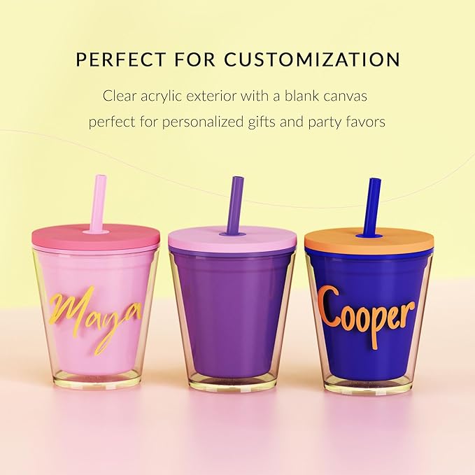 Maars Classic Acrylic Tumbler with Lid and Straw | 10oz Kids Premium Insulated Juice Cups, Double Wall Reusable Plastic Cups - Coral Reef, 2 Pack