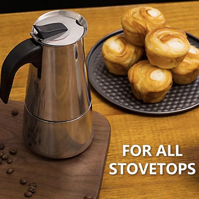 elabo Stovetop Espresso Machine and Moka Pot for Gas or Electric Ceramic Stovetop, Italian Espresso Coffee Shot Maker for Italian Espresso, Cappuccino and Latte, Stainless Steel 304, 10 Cups
