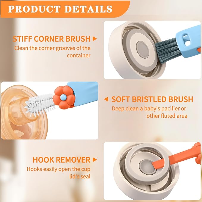 Wanme 3 in 1 Cup Lid Gap Cleaning Brush Set, Multifunctional Bottle Cleaning Brush, Cup Lid Gap Cleaner, Home Kitchen Crevice Brush Tools - Image 3
