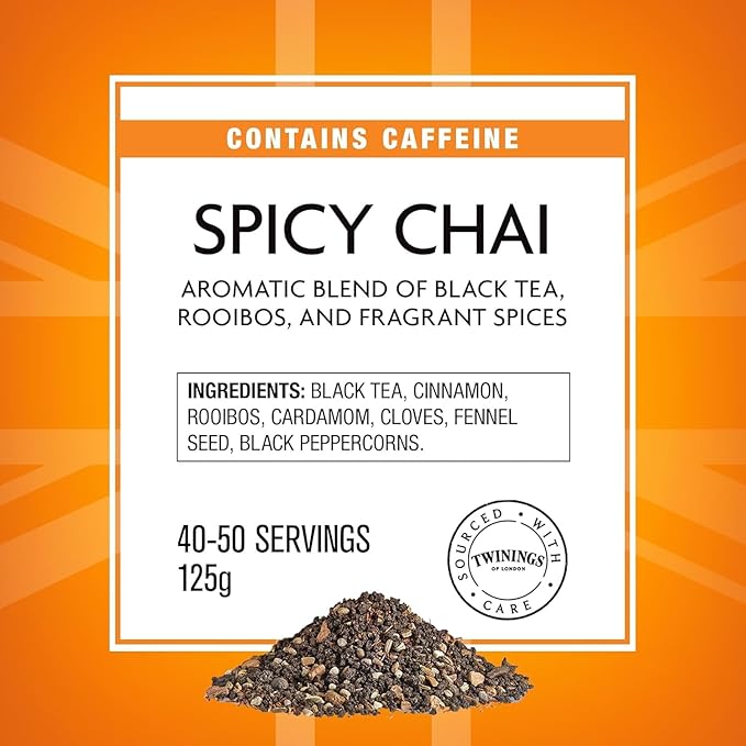 Twinings Spicy Chai Loose Leaf Black Tea, 4.41 Ounce (125g) Pouch, Caffeinated, Enjoy Hot or Iced (Pack of 2)