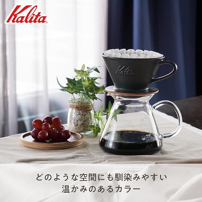 Kalita Coffee Dripper Mino Ware, High Heat Retention, Ceramic for 2 to 4 People, Sand Black, #02107 Wave Series, Made in Japan, Drip Equipment, For 2 People, For 4 Cups, Porcelain, Stylish, Outdoor